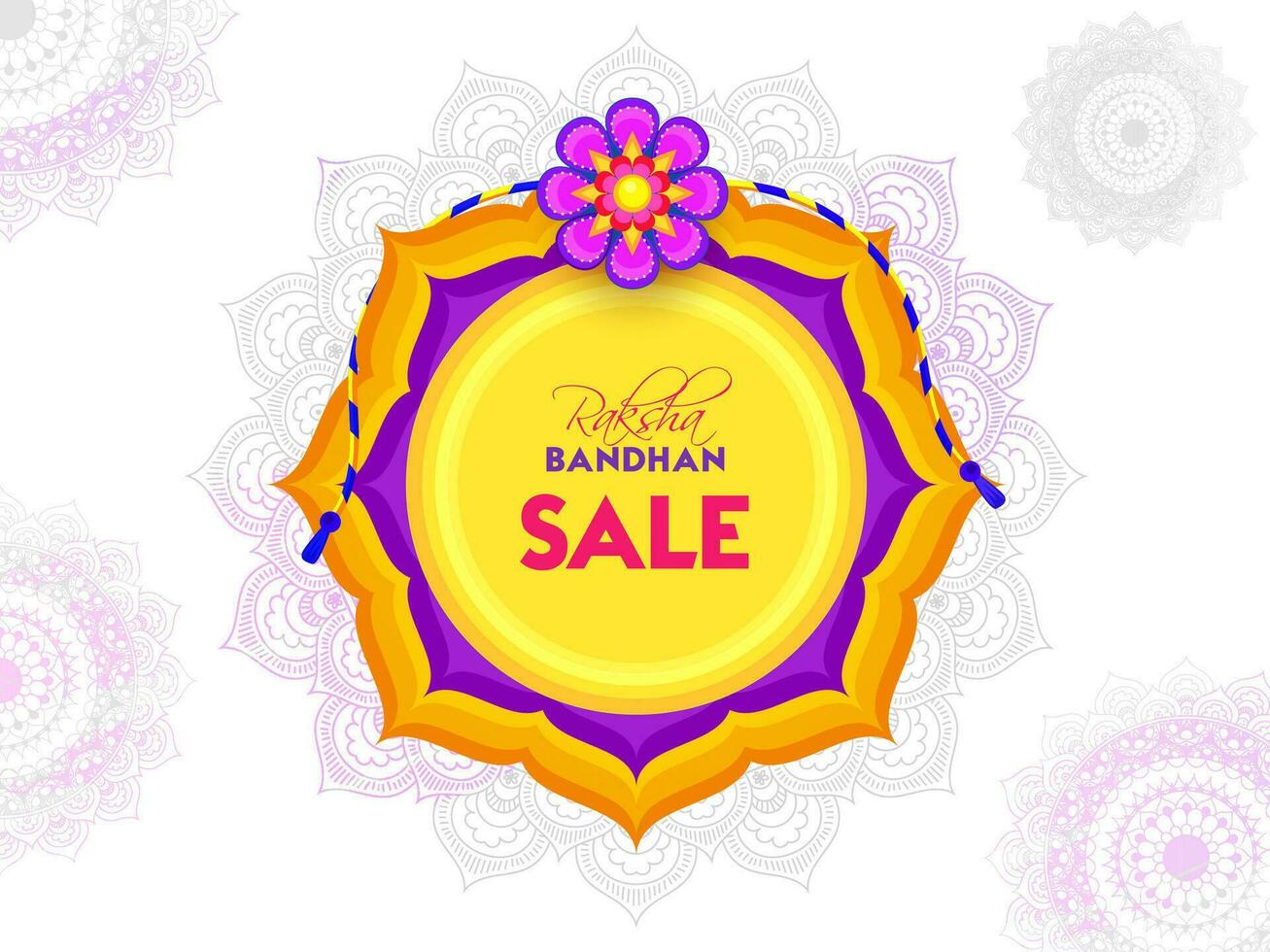 Raksha Bandhan Verkauf Poster Design mit kreativ Blume Rakhi auf Mandala Muster Weiß Hintergrund. vektor