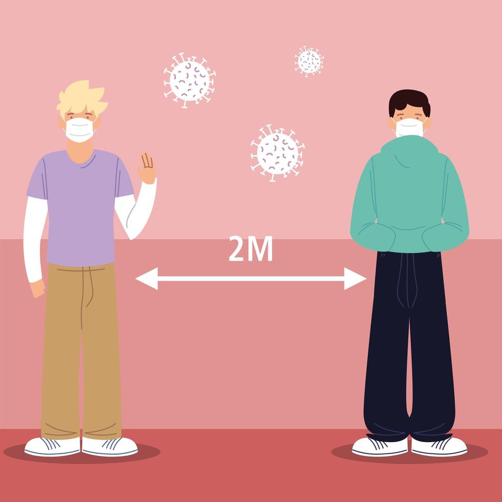 social distansering, män håller avstånd för att förhindra infektion under coronavirus covid 19 vektor