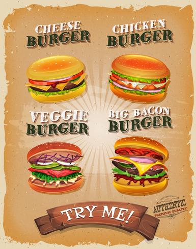 Grunge och Vintage Burger Meny vektor