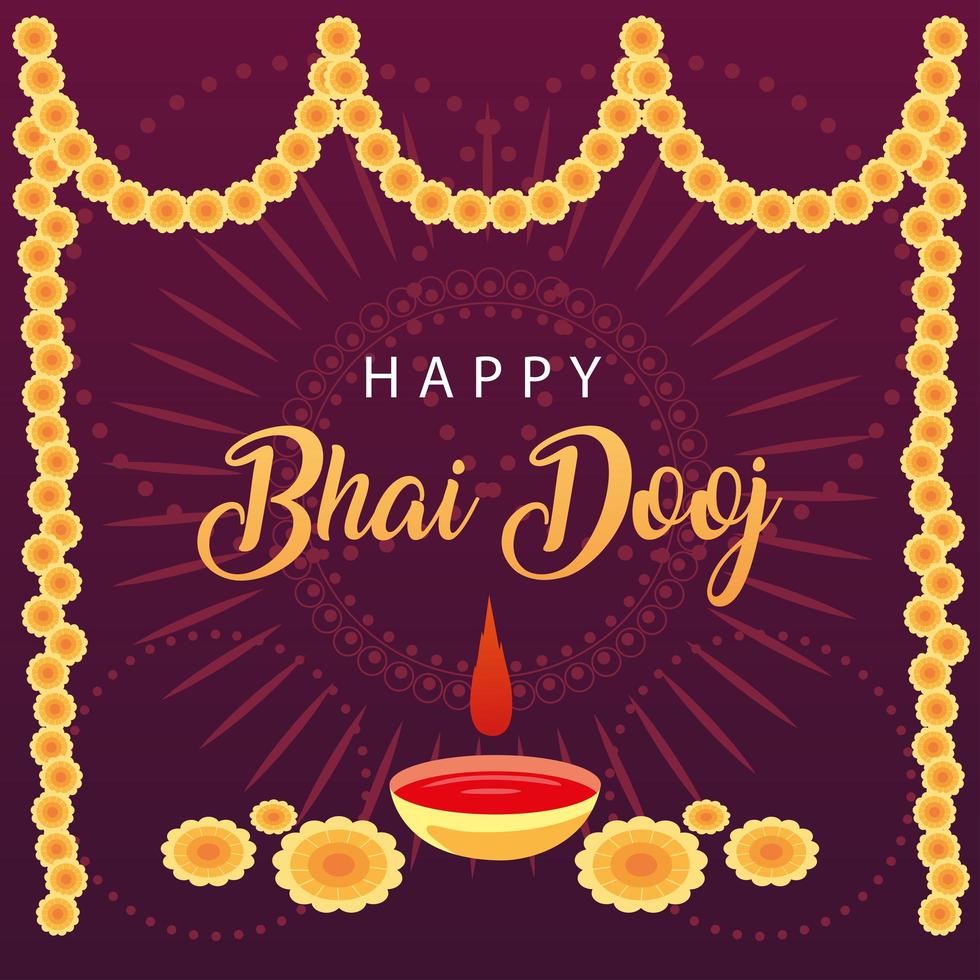 Happy Bhai Dooj mit gelben Blumen Bindi Drop und Bowl Vector Design