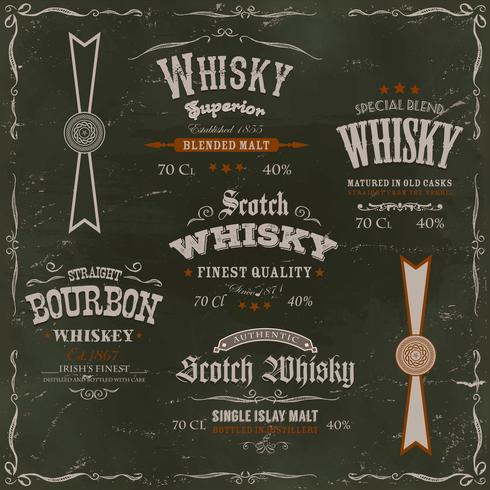 Whisky Etiketter Och Tätningar På Tavlan Bakgrund vektor