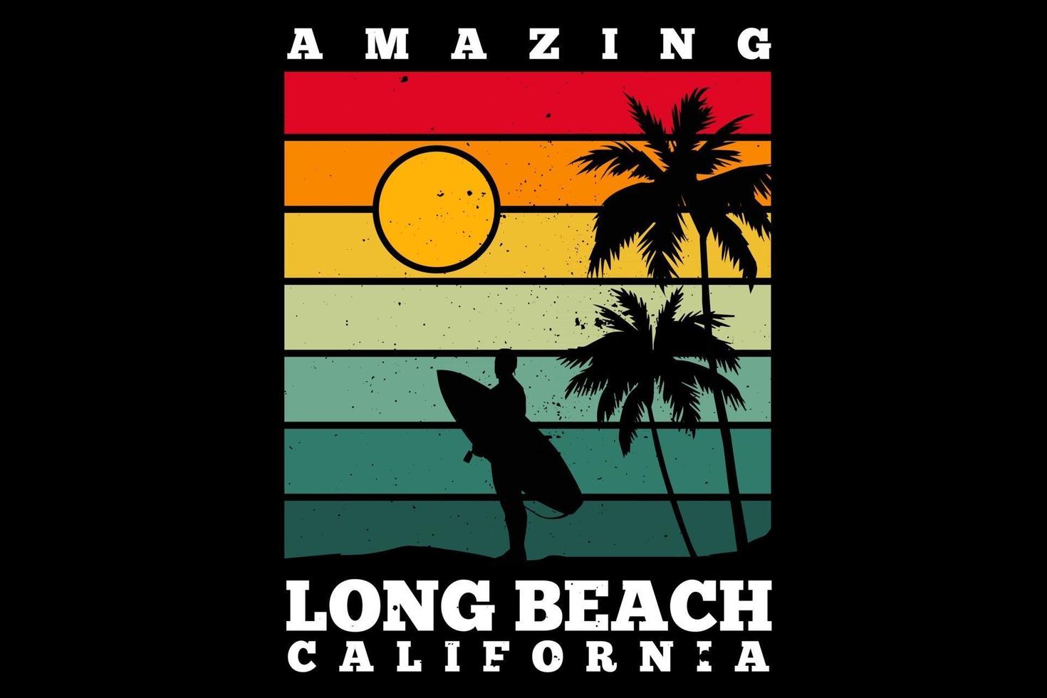 t-tröja fantastisk lång strand california retro design vektor