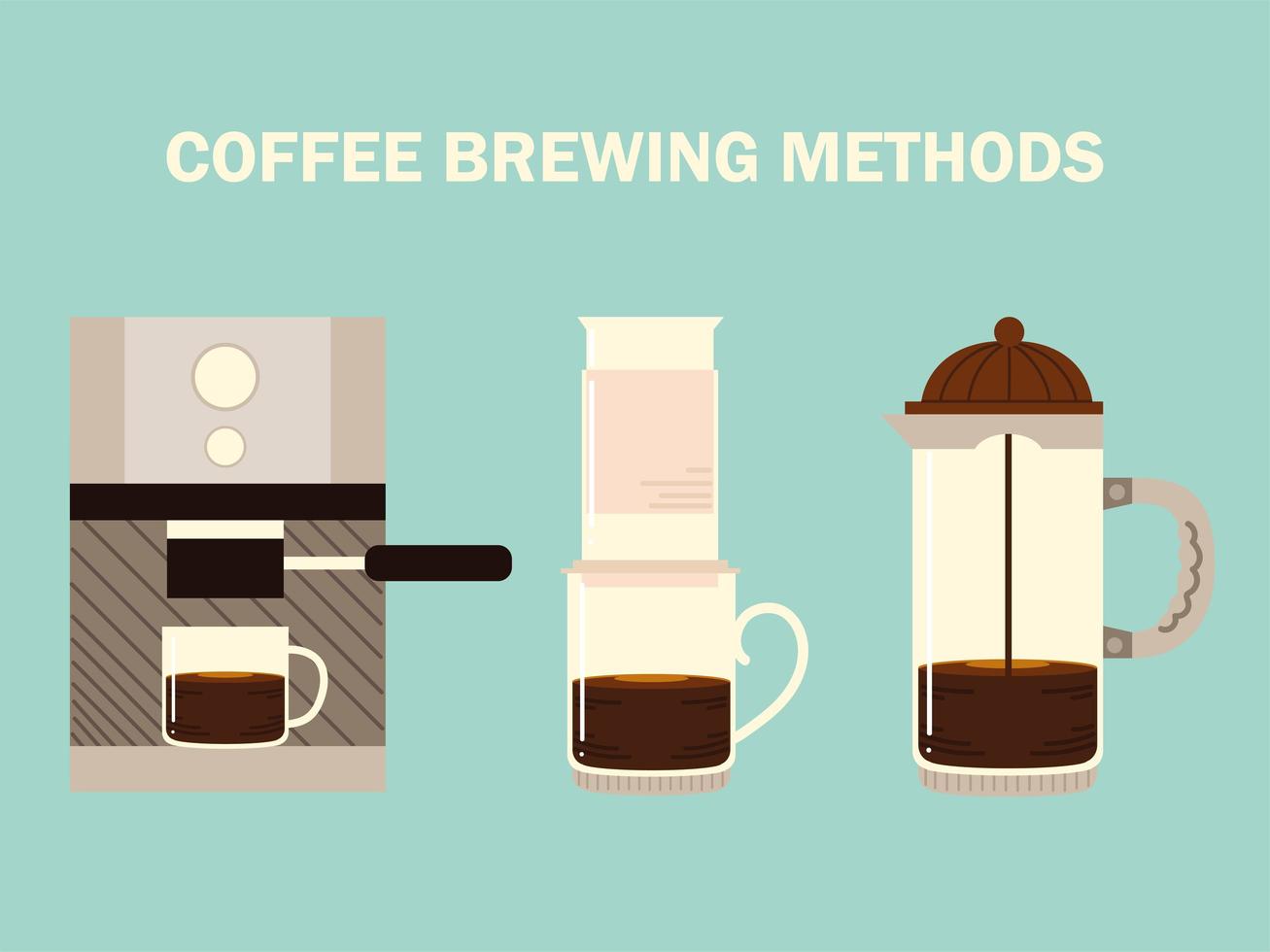 Kaffeebrühmethoden, Espressomaschine Aeropress und French Press vektor