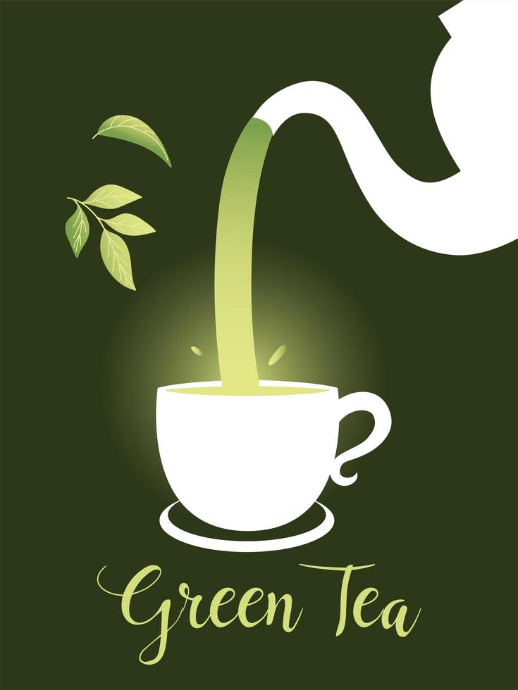 grüner tee mit tassenkanne und blattvektordesign vektor