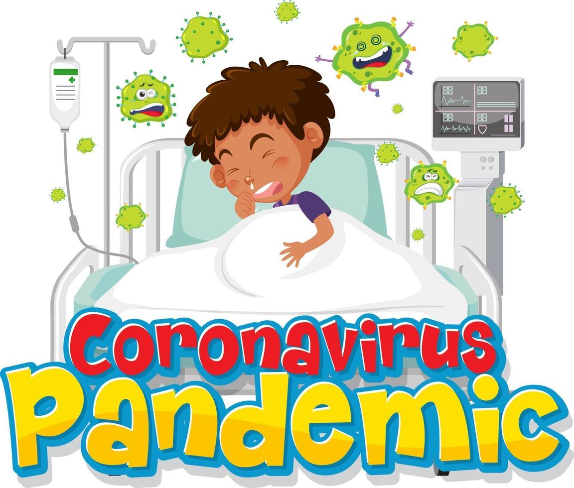 coronavirus pandemi banner med pojke patient tecknad karaktär vektor