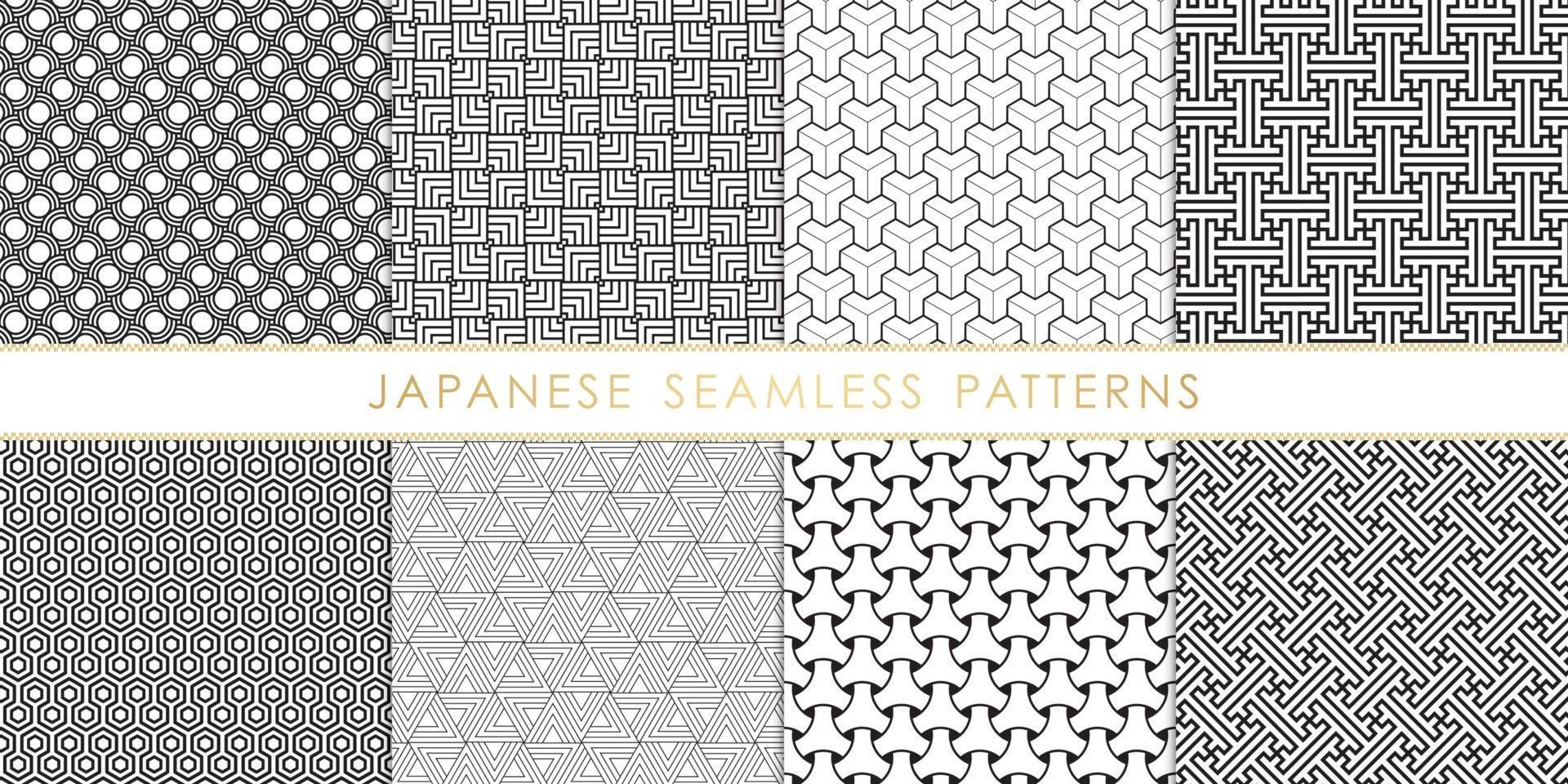 Satz von abstrakten geometrischen japanischen nahtlose Muster schwarz und weiß. vektor