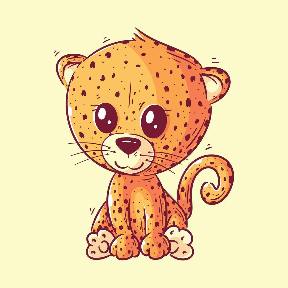 söt leopard Sammanträde tecknad serie stil vektor