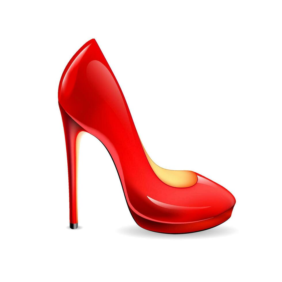 Glanz rot Damen hoch Hacke Schuh auf das Weiß Hintergrund. stilvoll Symbol von International Damen Tag vektor