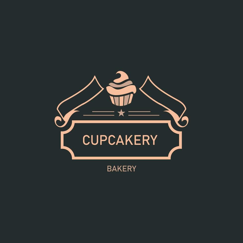 logotyp design för små bageri. vektor kopp kaka. redigerbar stroke. isolerat svart baground