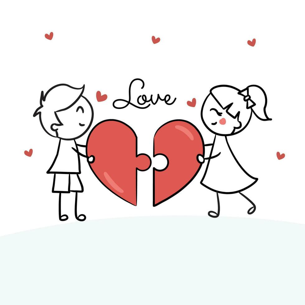 Lycklig par illustration söt par flicka och pojke par i kärlek hjärta vektor