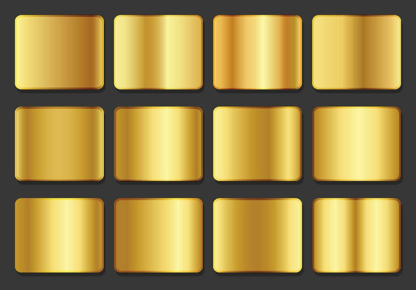 einstellen von Gelb Gold metallisch Steigungen. Gold Metall Gradient Sammlung. Gold Gradient einstellen vektor