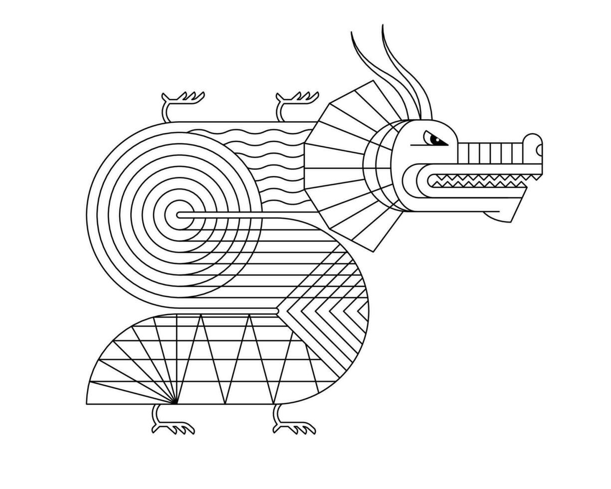 abstrakt geometrisk kinesisk drake zodiaken linjär symbol. asiatisk helig grafisk stil modern form mytisk djur- design av godhet och kraft. japansk traditionell gammal orm. vektor eps isolerat