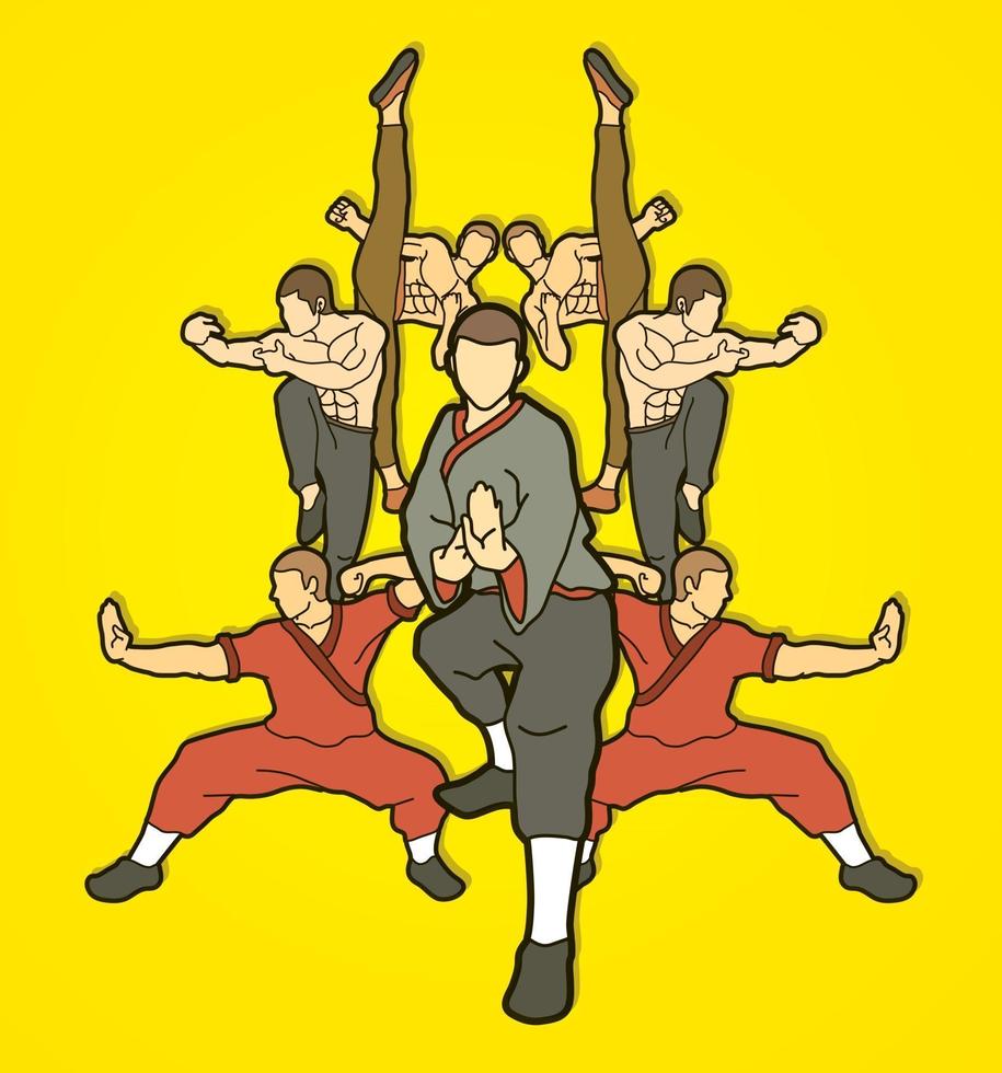 Gruppe von Kung-Fu-Kämpfern im Kampf vektor