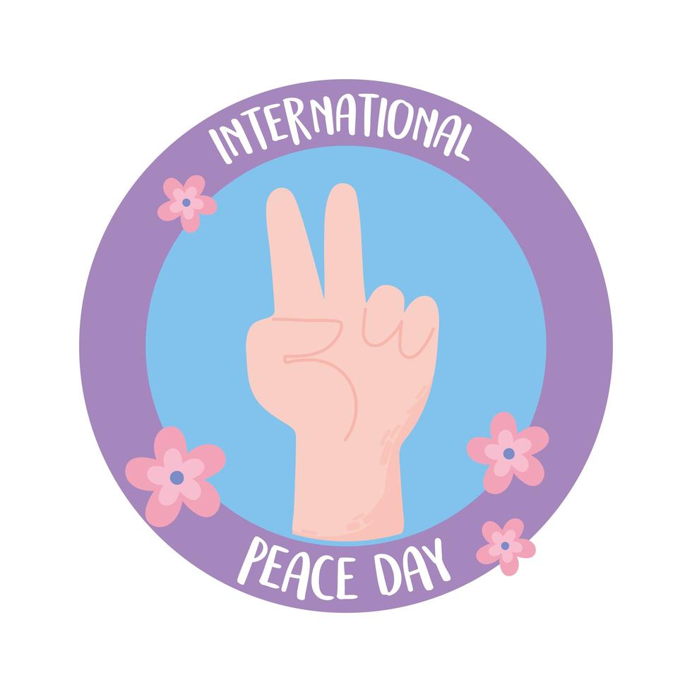 internationella fredsdagen, handfred och kärleksgestblommor vektor