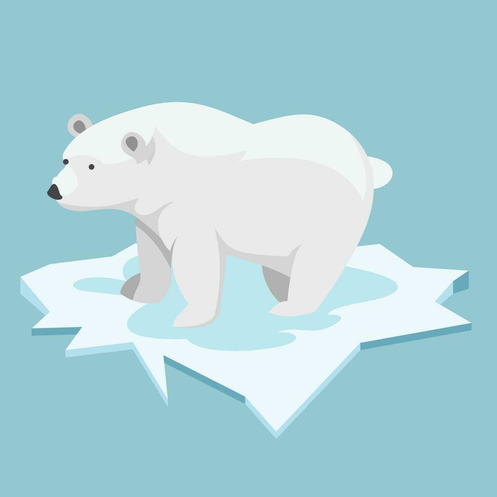 Polar- Bär auf schwebend Eis eben Stil Vektor Illustration , global Erwärmen Konzept, Eis schmelzen , Polar- Bär auf schwebend Eis Lager Vektor Bild