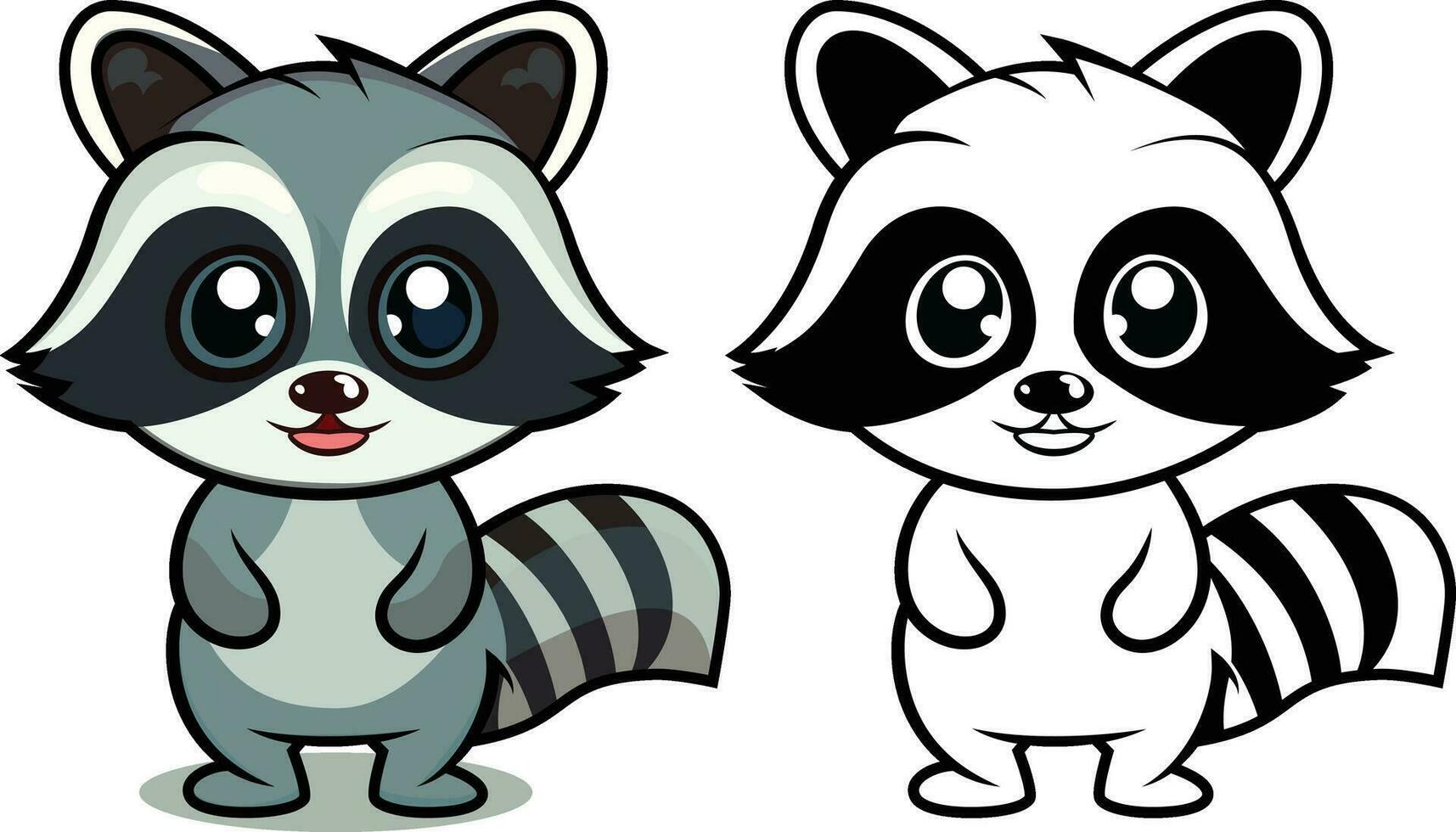 söt racoon vektor illustration bebis racoon maskot karaktär färgad och svart och vit vektor bild