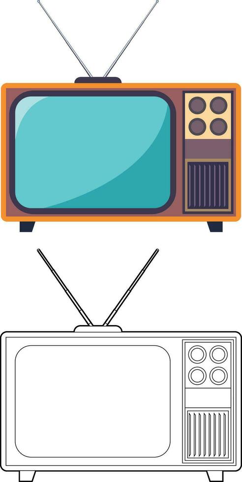 retro Fernseher von 1980er Jahre mit zwei Antennen Vektor Bild