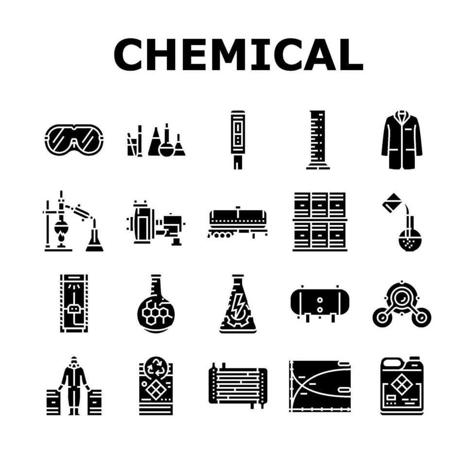 chemisch Ingenieur Forschung Symbole einstellen Vektor