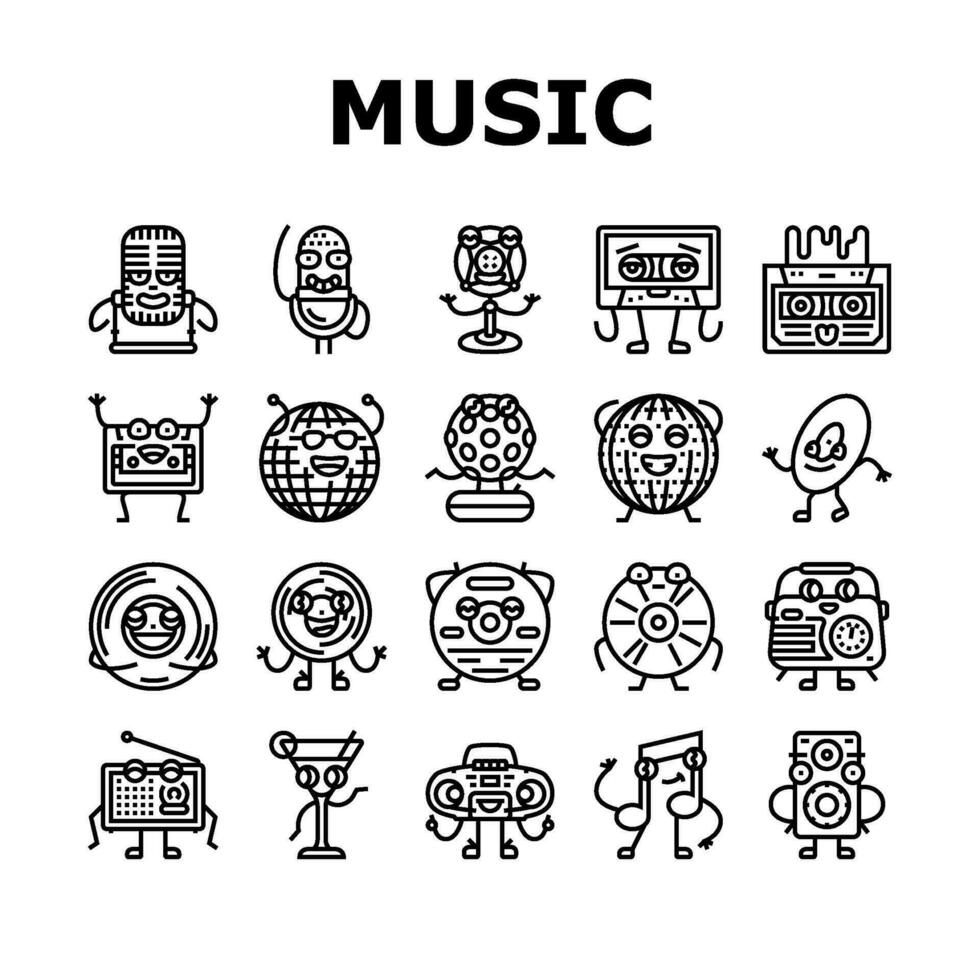 retro musik karaktär ikoner uppsättning vektor
