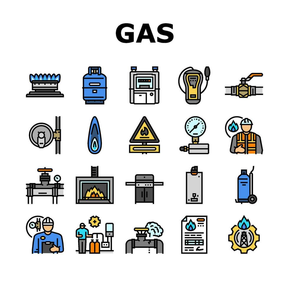 Gas Bedienung Energie Leistung Treibstoff Symbole einstellen Vektor