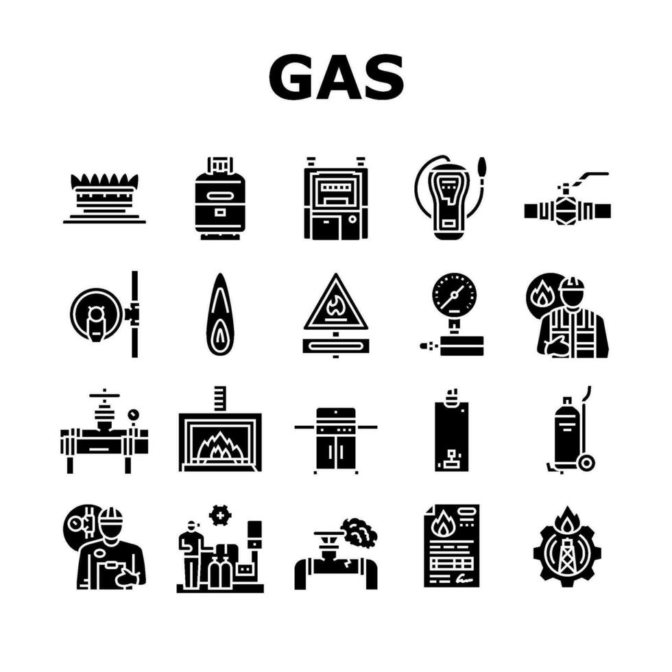 Gas Bedienung Energie Leistung Treibstoff Symbole einstellen Vektor