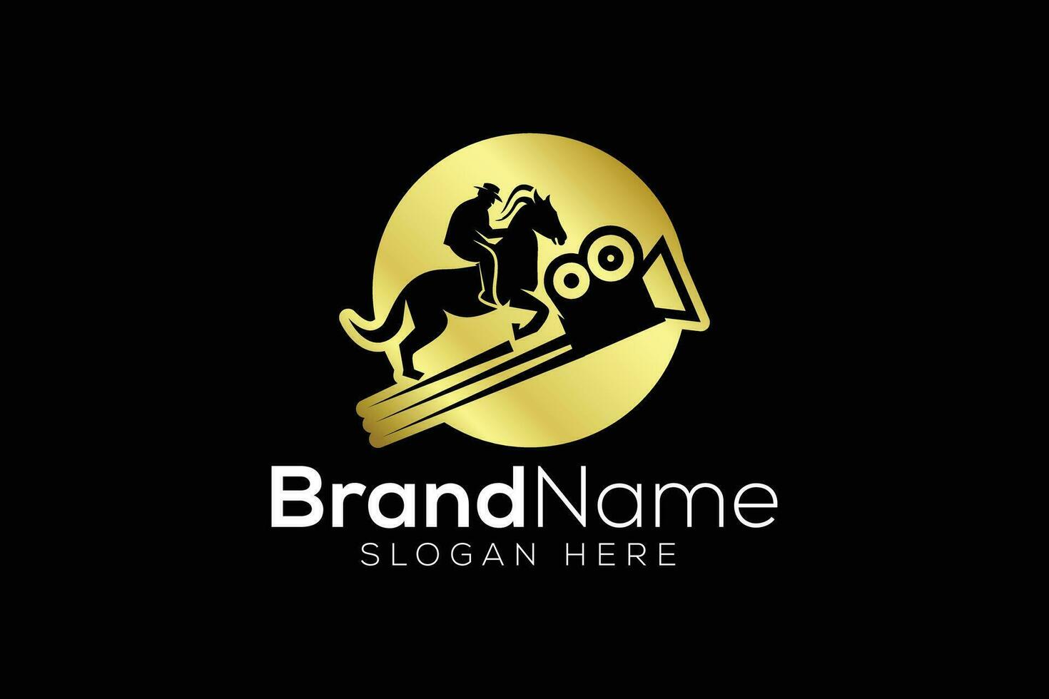 modisch und Fachmann Pferd und Film Produktion Gold Logo Design Vektor Vorlage