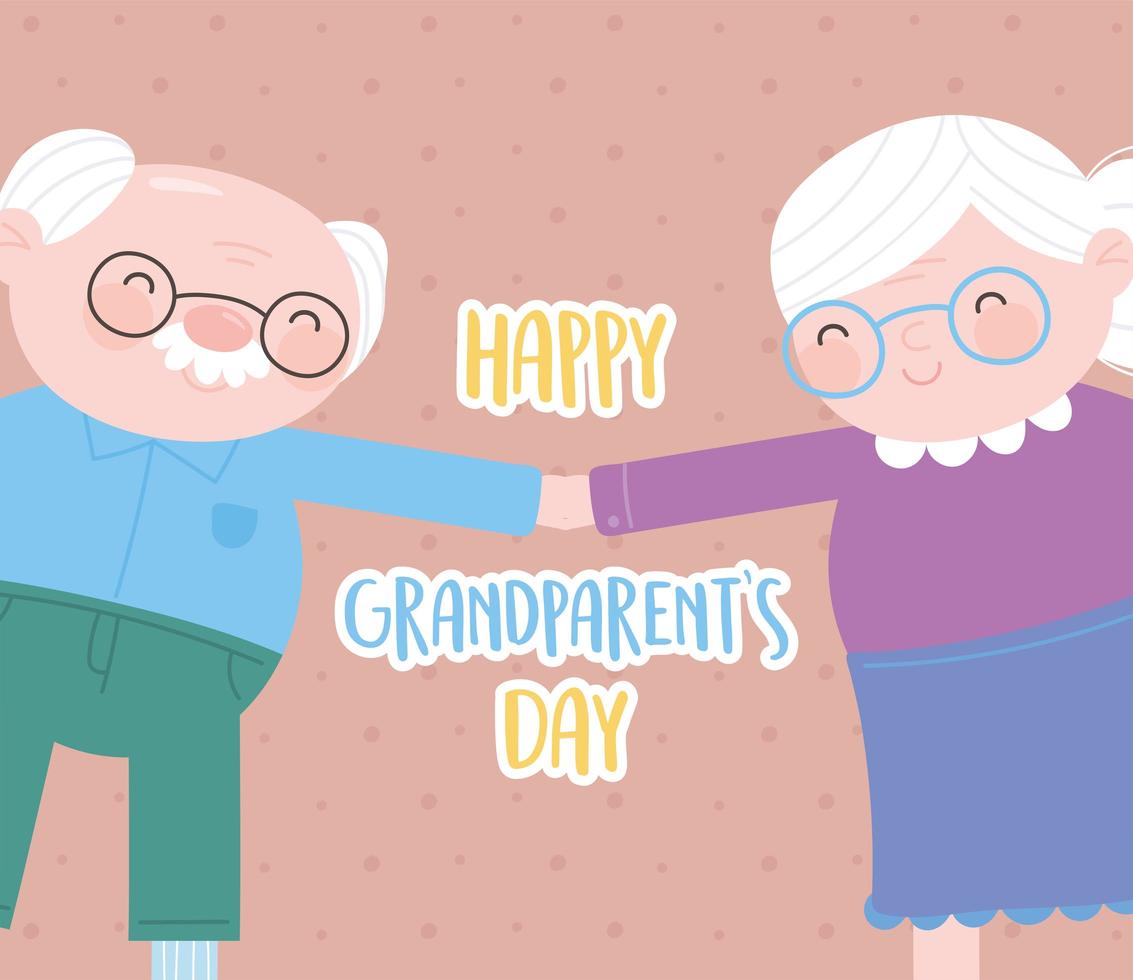 lycklig morföräldrar dag, rolig morfar och mormor håller hand tecknad kort vektor
