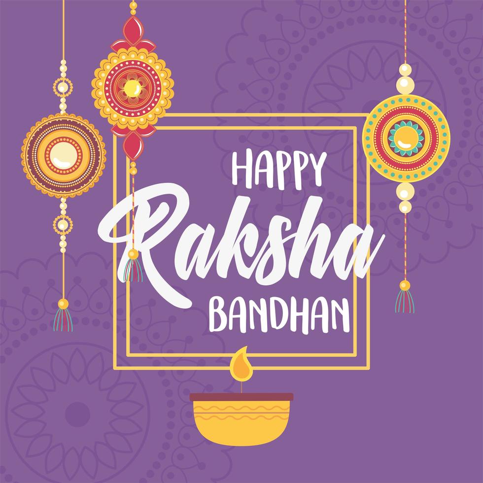 raksha bandhan, ljus och armband av kärleksbröder och systrar indisk festival vektor