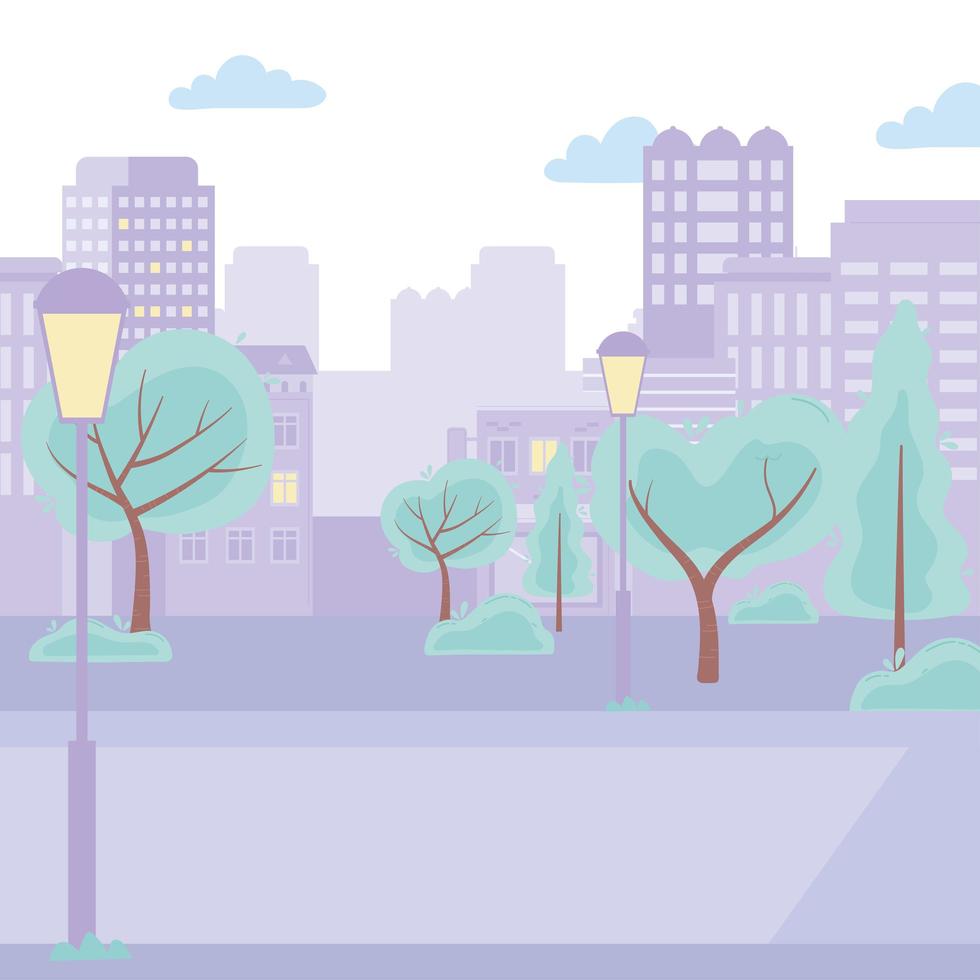 stadsgata urban park träd lampor stadsbild stadsdesign vektor