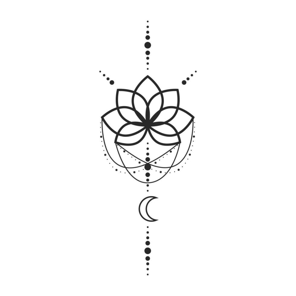 Lotus Blume Mond und Sterne Linie Kunst Element isoliert. abstrakt Konstellation Komposition, Grafik Design tätowieren vektor