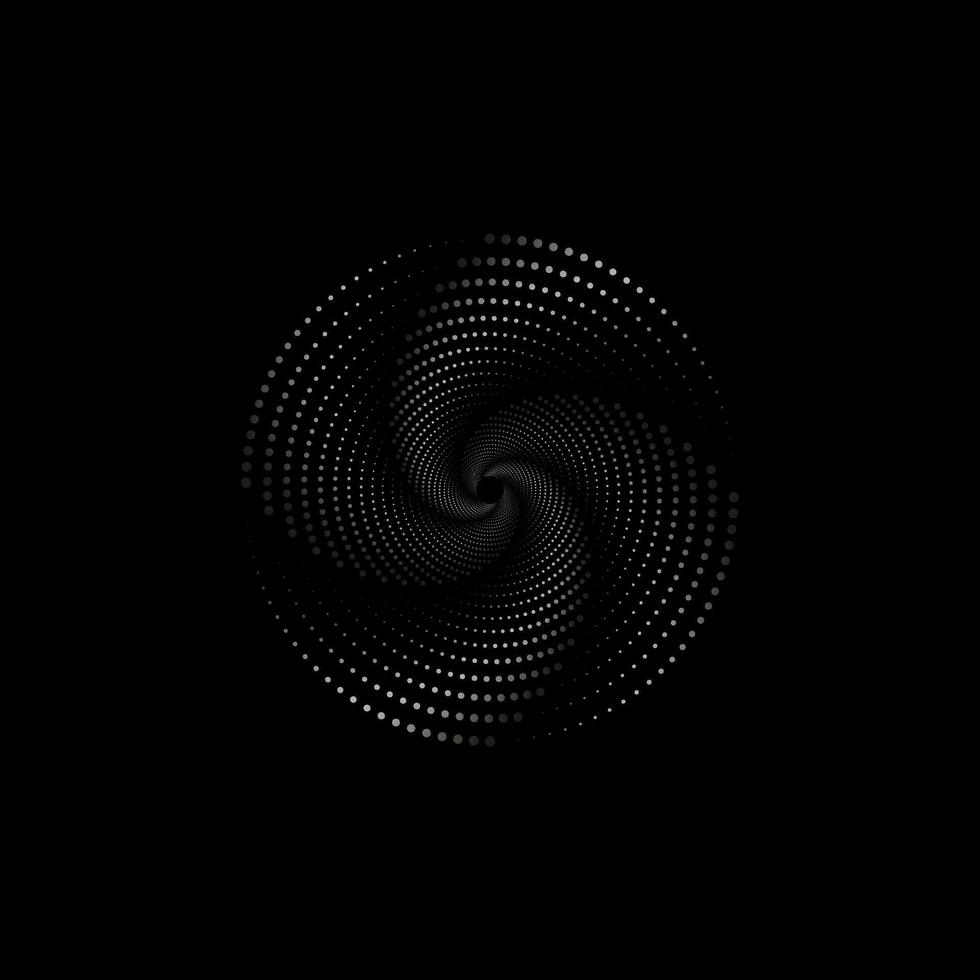 halvton prickar i spiral form. runda logotyp. vektor prickad ram. snurra design koncentrisk cirklar geometrisk element, abstrakt representation av teknologisk kamera slutare begrepp, isolerat på svart