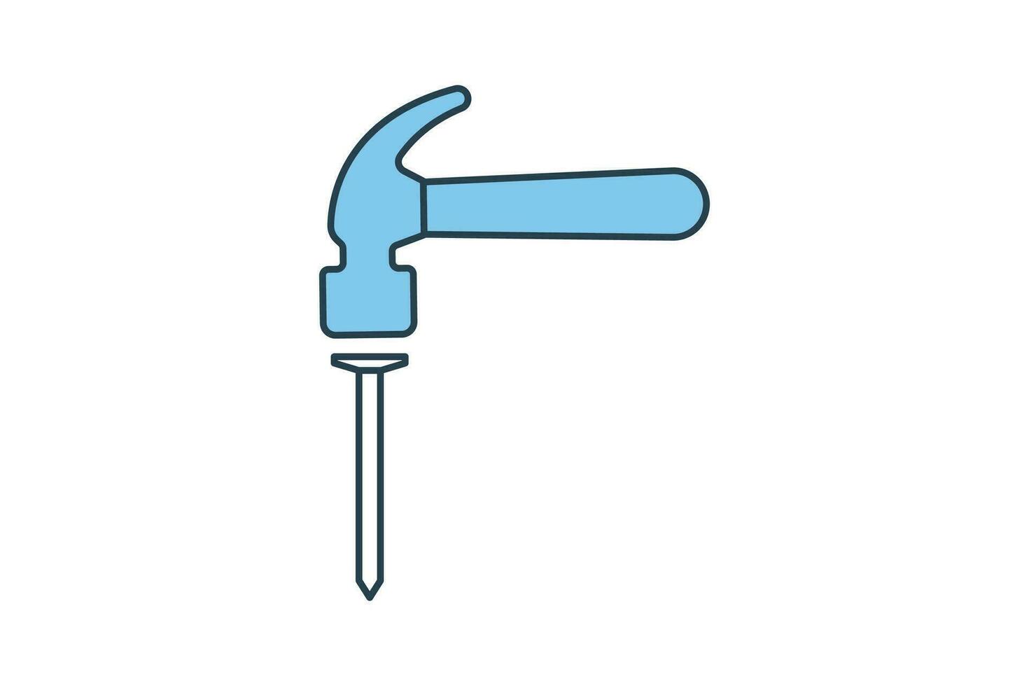 Hammer und Nagel Symbol. Symbol verbunden zu Zimmerei, Konstruktion, Projekte, Anwendungen, Benutzer Schnittstellen. eben Linie Symbol Stil. einfach Vektor Design editierbar