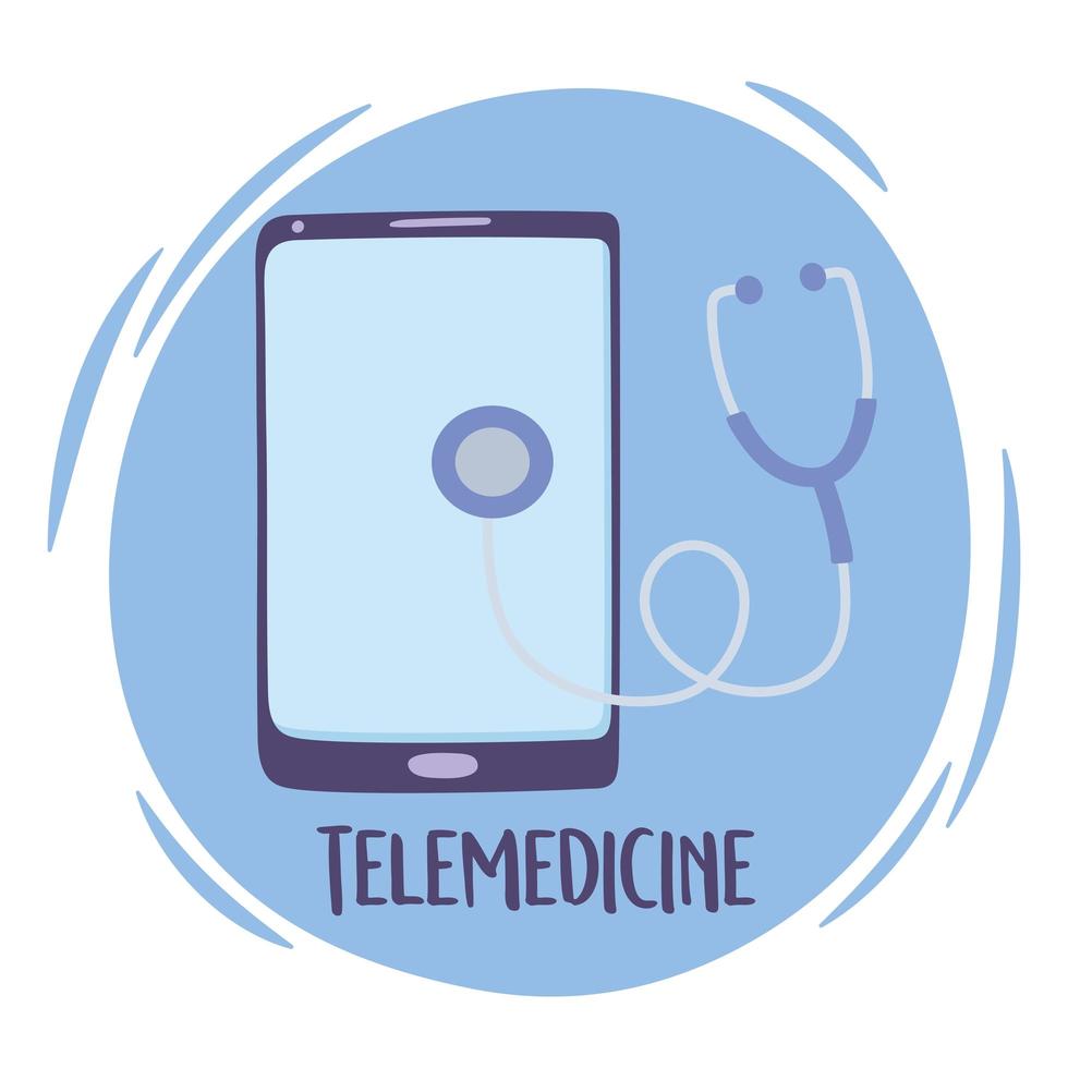 telemedicin, smartphone-enhet med diagnostisk kontroll av stetoskop vektor