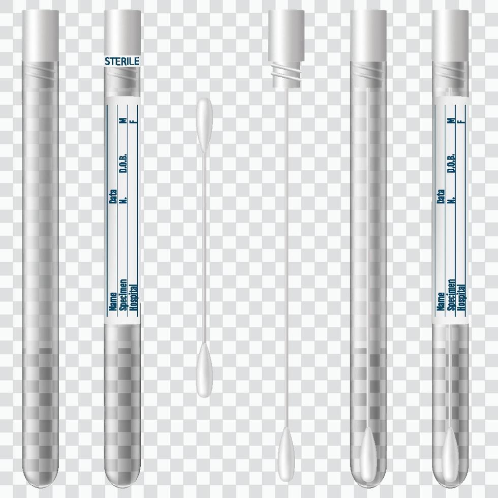 steriler Transporttupfer. Wattestäbchen in Plastiktube mit Kappe vektor