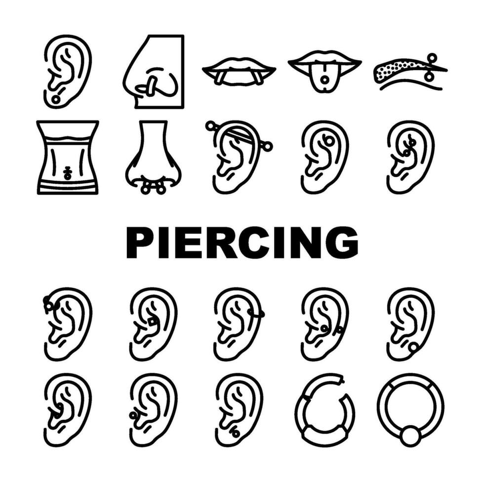 Piercing Ring Ohrring Nase Symbole einstellen Vektor