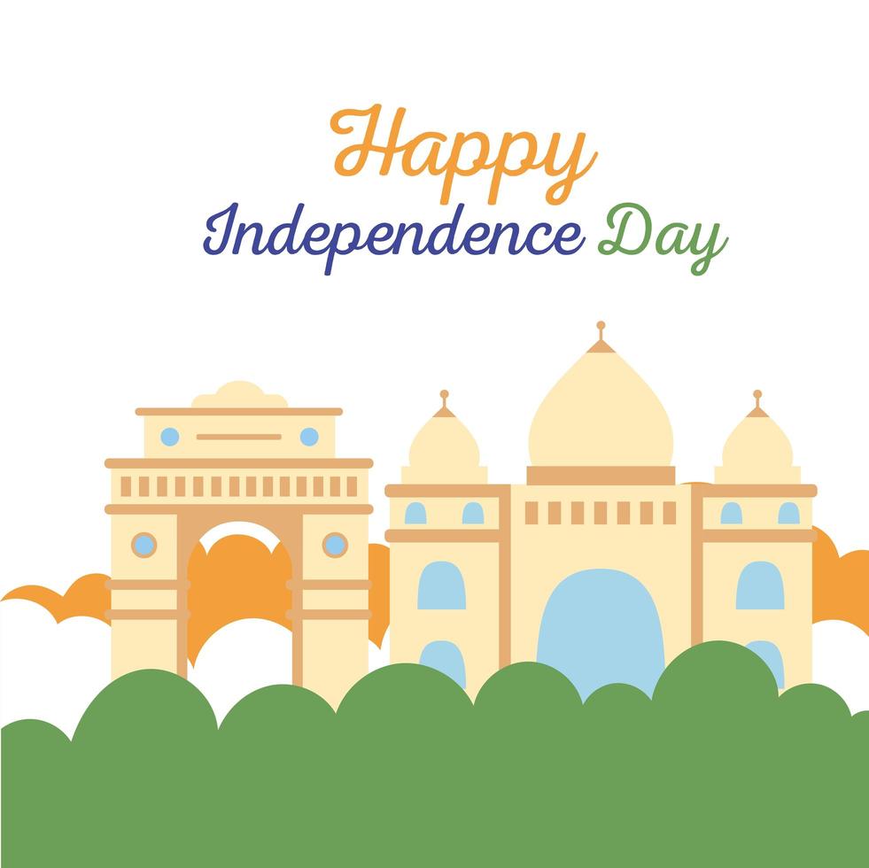 Happy Independence Day Indien, Architektur Wahrzeichen nationaler Tourismus vektor