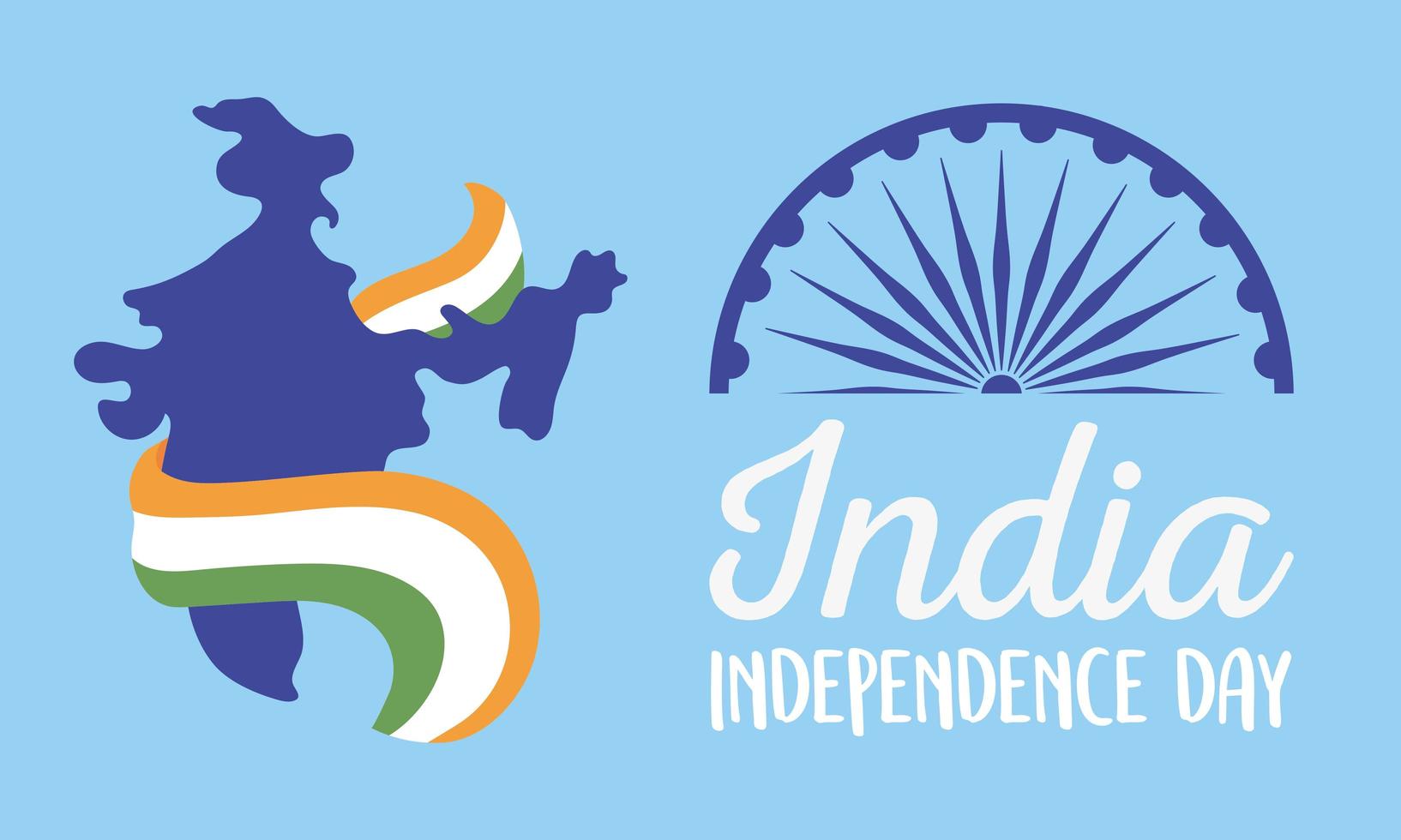 glad självständighetsdagen Indien, karta med flagga nationella hjul händelse vektor