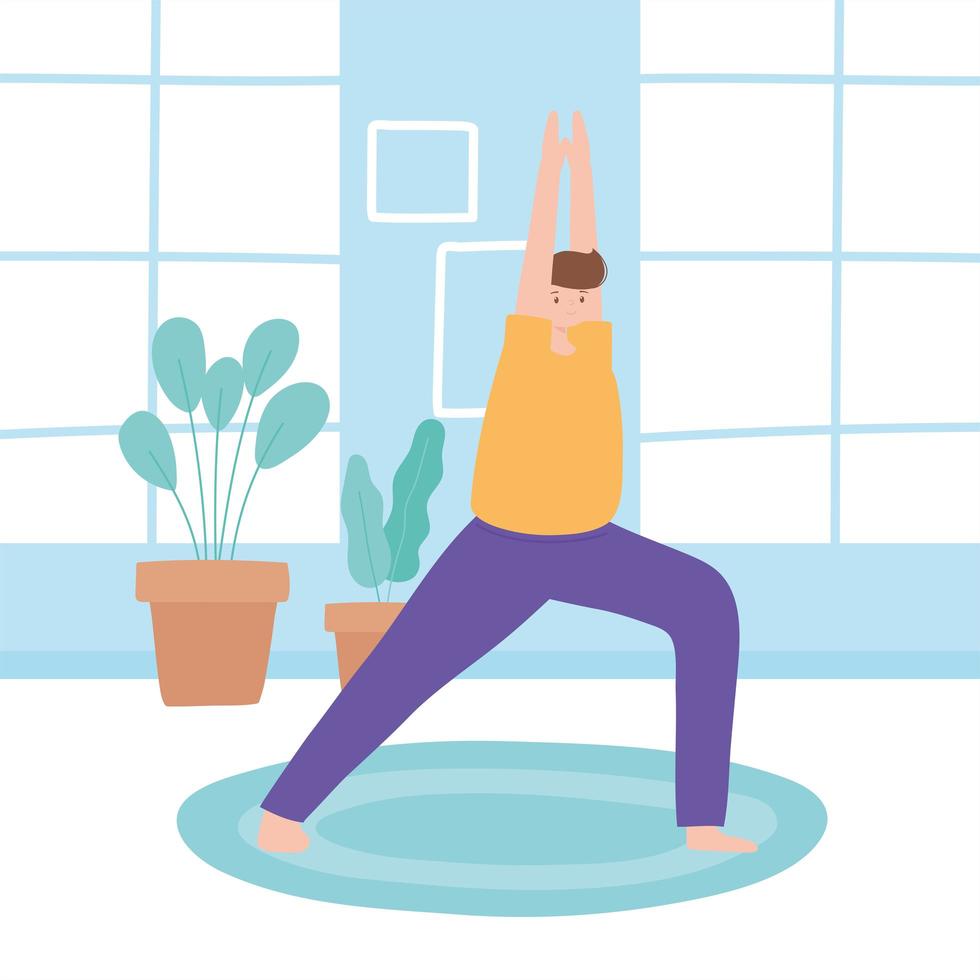 man som övar yoga utgör övningar, hälsosam livsstil, fysisk och andlig övning vektor