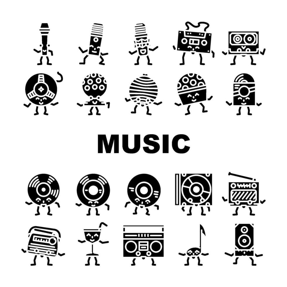 retro musik fest årgång ikoner uppsättning vektor