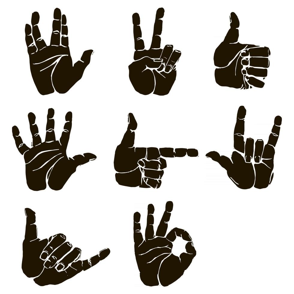 handgester och teckenspråk ikonuppsättning. isolerad silhuettillustration av mänskliga händer. silhuett händer vektor insamling-noggrannhet skiss av handgester-färgversion på mitt galleri