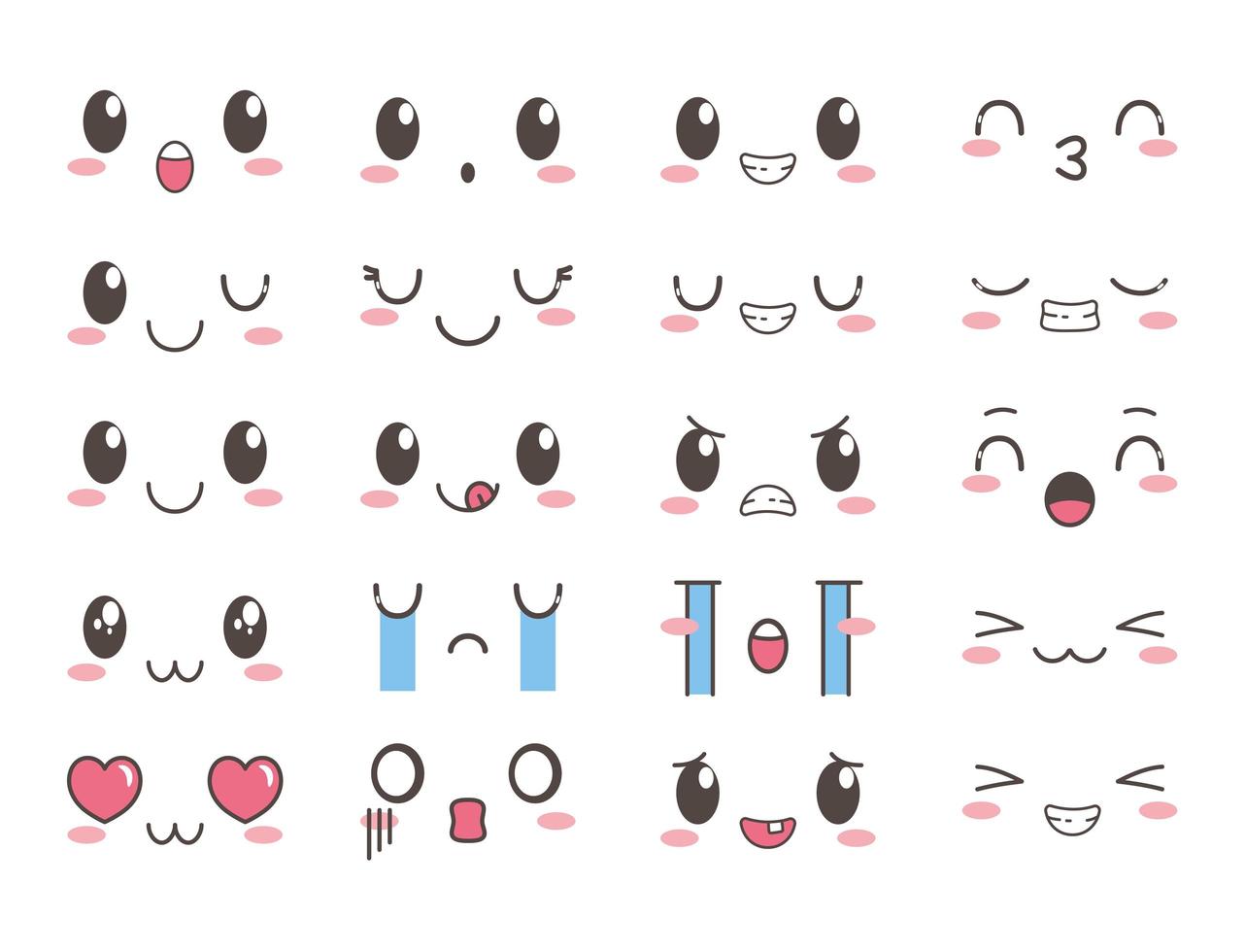 Kawaii süße schöne Emoticon Gesichter Cartoon Set vektor