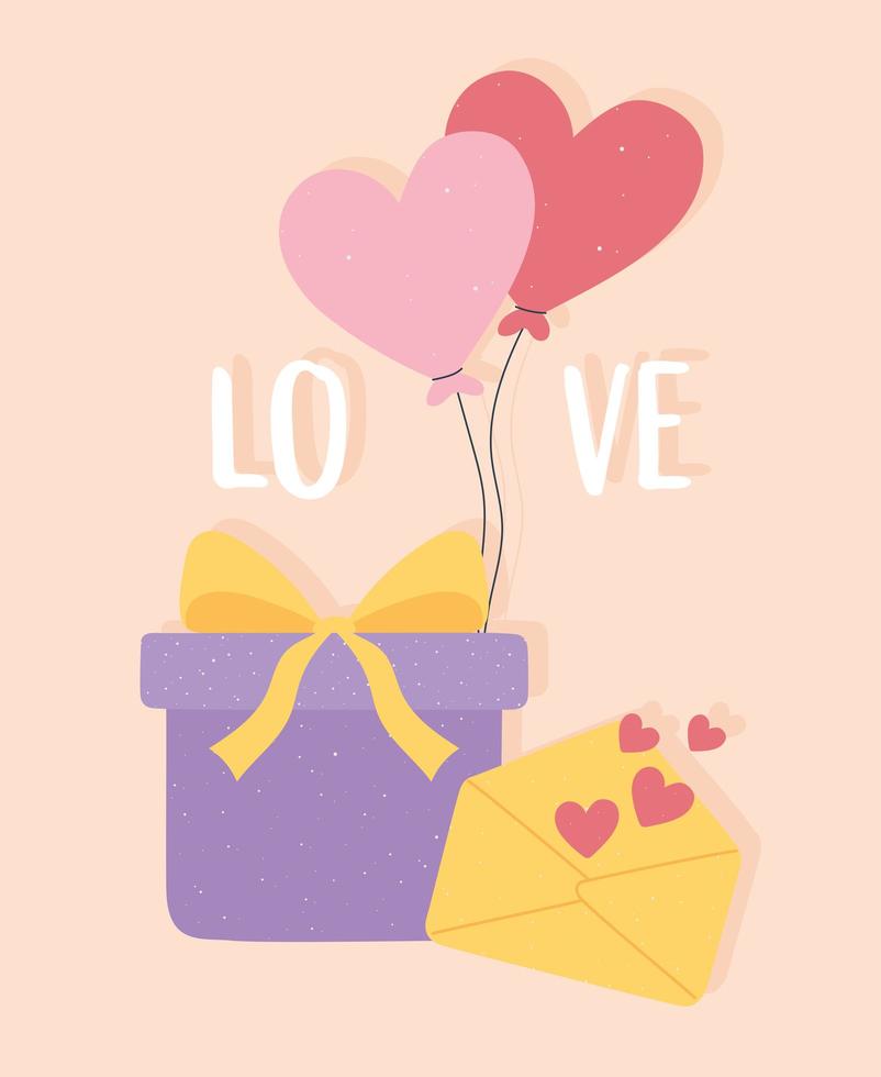 presentbrev och ballonger kärlek och romantik i tecknad stil vektor