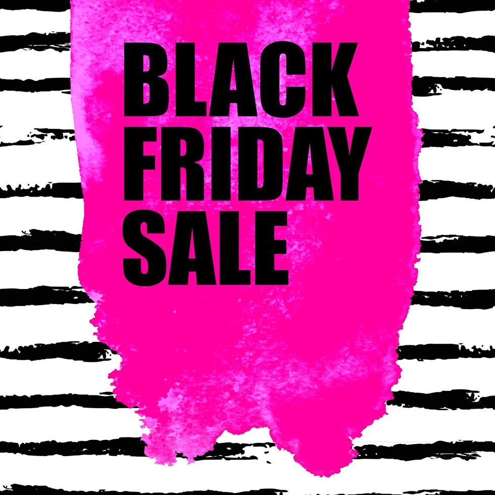 vektor illustration av svart fredag försäljning banner med rosa akvarell fläck på akvarell penseldrag bakgrund. inskriptionsmall.