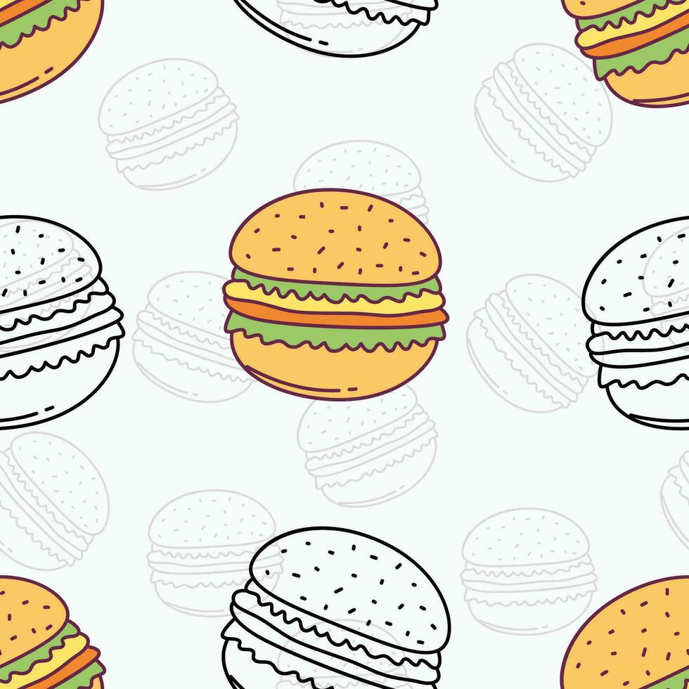 burger klotter hand dragen sömlös mönster vektor illustration