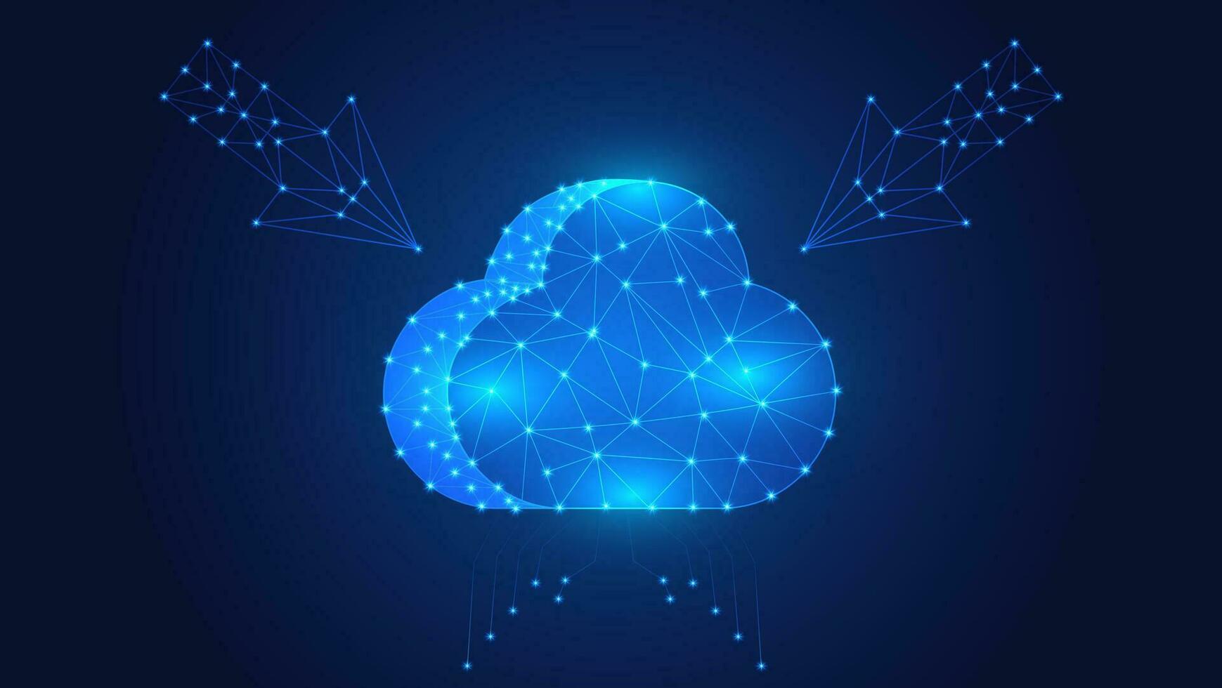 Digital Wolke Polygon. Daten Migration im Transformation. Wolke Computing Konzept vektor