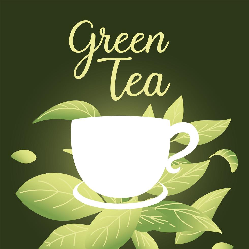 grüner Tee mit Tasse und Blättern-Vektor-Design vektor