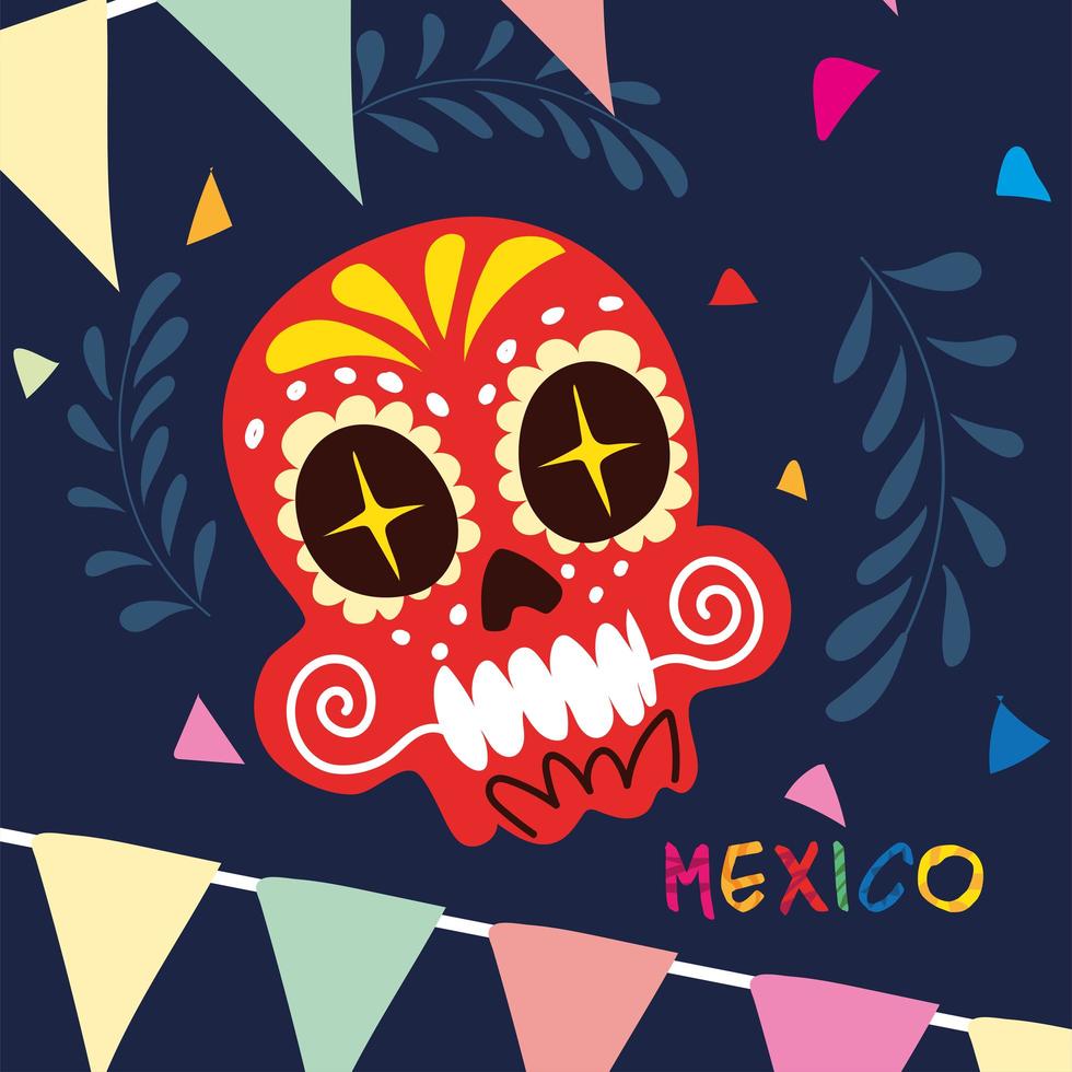 Mexiko-Label mit mexikanischem Totenkopf, Poster vektor