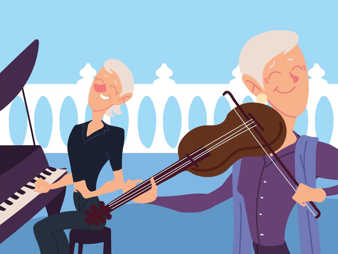 alte Frauen, die Musikinstrumente spielen, aktiver Senior vektor