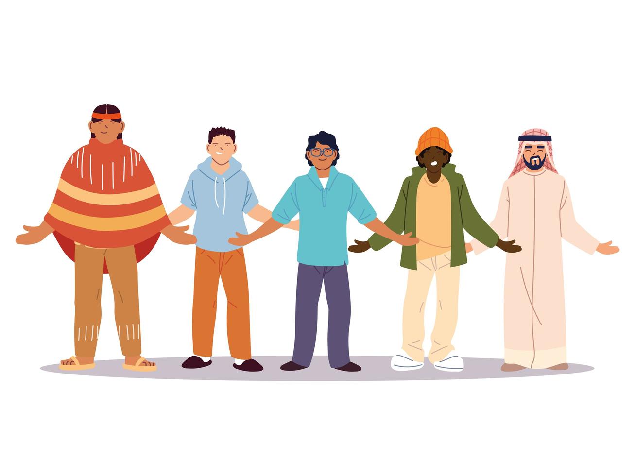 multietniskt grupp människor som står tillsammans, mångfald eller mångkulturellt vektor