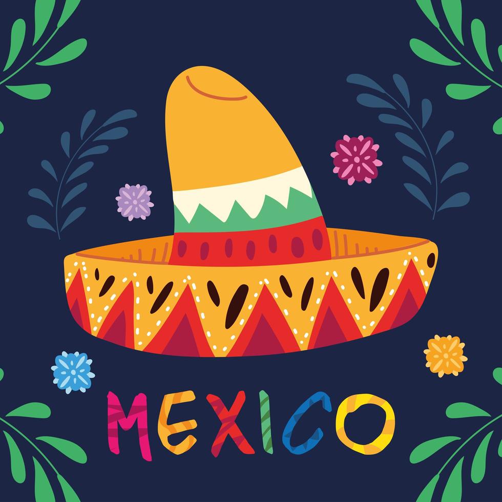 märka mexico med mexikansk hatt, affisch vektor